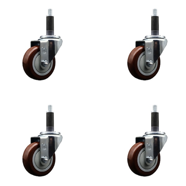 Service Caster 3.5'' SS Maroon Poly Wheel Swivel 1'' Expanding Stem Caster Set, 4PK SCC-SSEX20S3514-PPUB-MRN-1-4 - main